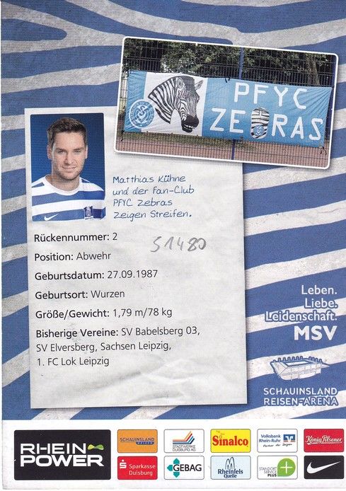 Autogramm Fussball | MSV Duisburg | 2013 | Matthias KÜHNE