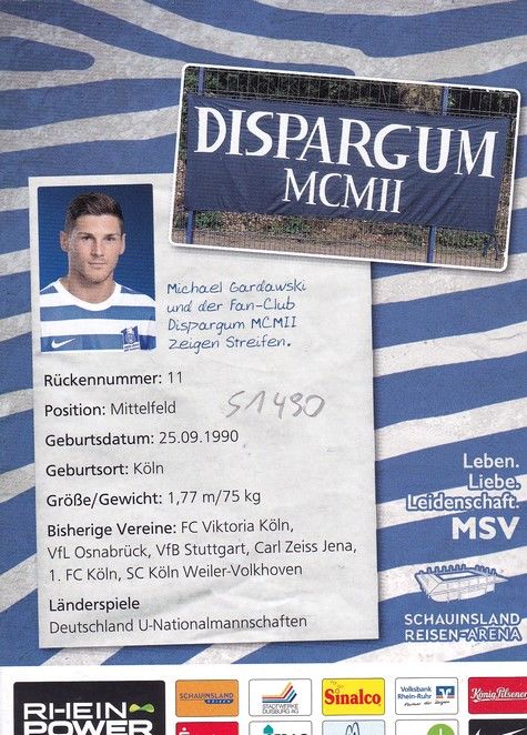Autogramm Fussball | MSV Duisburg | 2013 | Michael GARDAWSKI
