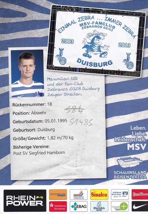 Autogramm Fussball | MSV Duisburg | 2013 | Maximilian GÜLL