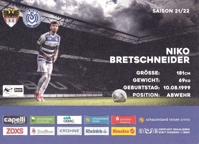 Autogramm Fussball | MSV Duisburg | 2021 | Niko BRETSCHNEIDER