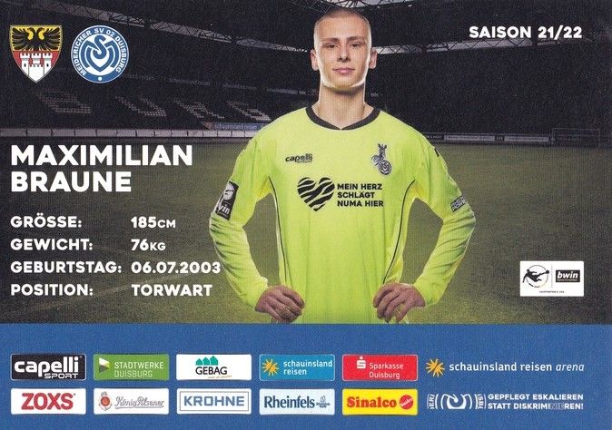 Autogramm Fussball | MSV Duisburg | 2021 | Maximilian BRAUNE