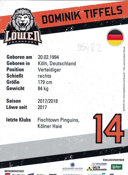 Autogramm Eishockey | Löwen Frankfurt | 2017 | Dominik TIFFELS