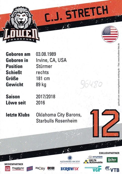 Autogramm Eishockey | Löwen Frankfurt | 2017 | C. J. STRETCH