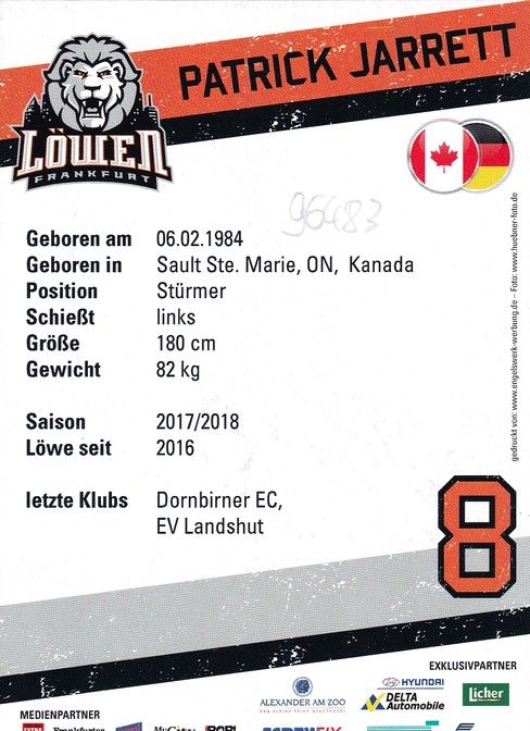 Autogramm Eishockey | Löwen Frankfurt | 2017 | Patrick JARRETT