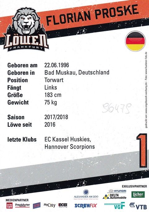 Autogramm Eishockey | Löwen Frankfurt | 2017 | Florian PROSKE
