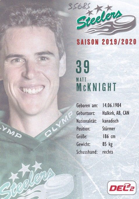 Autogramm Eishockey | SC Bietigheim Steelers | 2019 | Matt McKNIGHT
