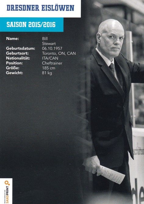 Autogramm Eishockey | Dresdner Eislöwen | 2015 | Bill STEWART