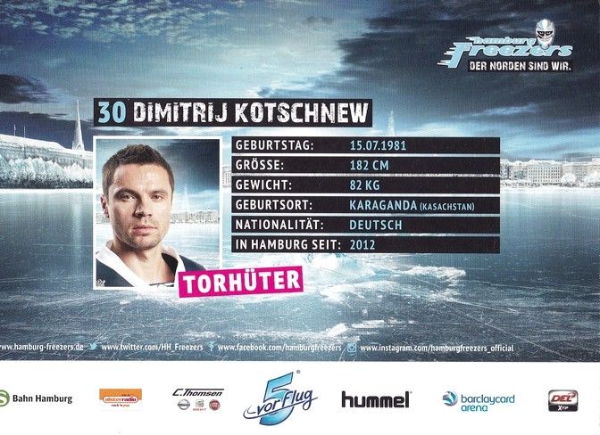 Autogramm Eishockey | Hamburg Freezers | 2015 | Dimitrij KOTSCHNEW