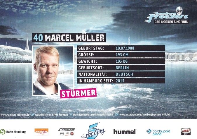 Autogramm Eishockey | Hamburg Freezers | 2015 | Marcel MÜLLER