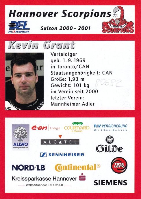 Autogramm Eishockey | Hannover Scorpions | 2000 | Kevin GRANT