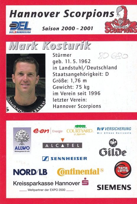 Autogramm Eishockey | Hannover Scorpions | 2000 | Mark KOSTURIK