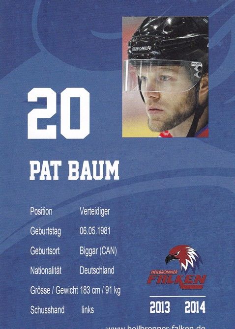 Autogramm Eishockey | Heilbronner Falken | 2013 | Pat BAUM