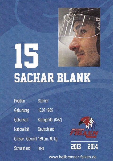 Autogramm Eishockey | Heilbronner Falken | 2013 | Sachar BLANK
