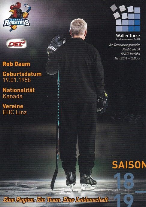 Autogramm Eishockey | Iserlohn Roosters | 2018 | Rob DAUM