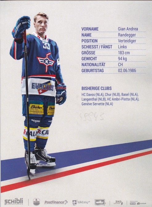 Autogramm Eishockey | Kloten Flyers | 2013 | Gian Andrea RANDEGGER