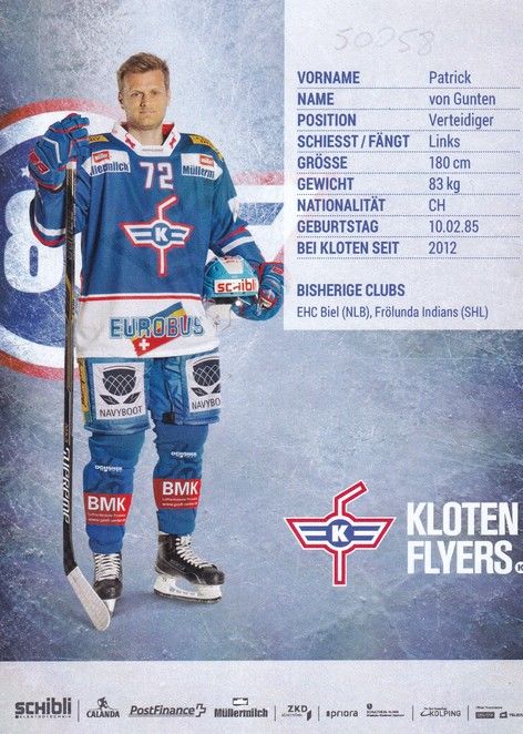 Autogramm Eishockey | Kloten Flyers | 2014 | Patrick VON GUNTEN