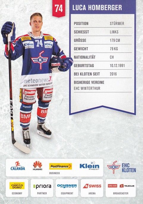 Autogramm Eishockey | Kloten Flyers | 2016 | Luca HOMBERGER