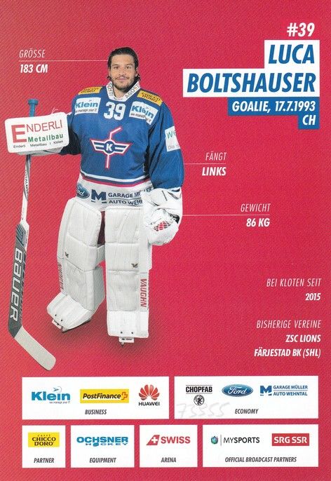 Autogramm Eishockey | Kloten Flyers | 2017 | Luca BOLTSHAUER