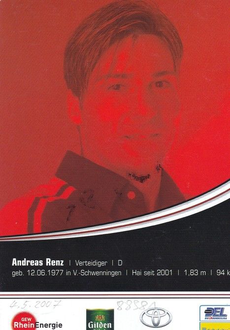 Autogramm Eishockey | Kölner Haie | 2000er GEW | Andreas RENZ