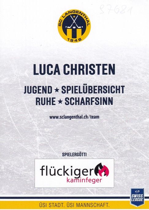 Autogramm Eishockey | SC Langenthal | 2018 | Luca CHRISTEN