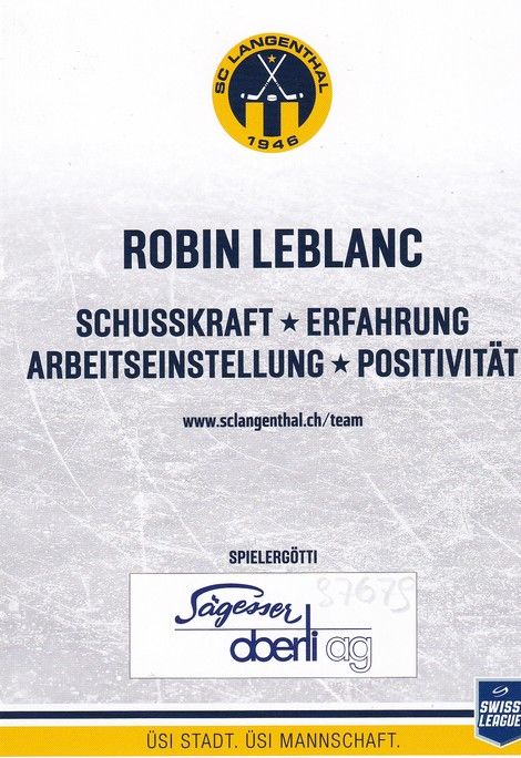 Autogramm Eishockey | SC Langenthal | 2018 | Robin LEBLANC