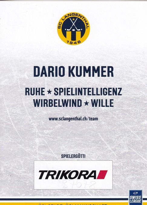 Autogramm Eishockey | SC Langenthal | 2018 | Dario KUMMER