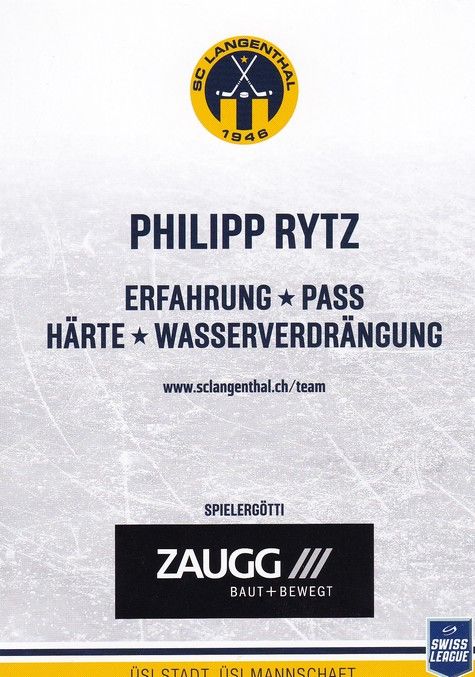 Autogramm Eishockey | SC Langenthal | 2018 | Philipp RYTZ
