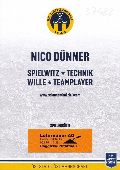 Autogramm Eishockey | SC Langenthal | 2018 | Nico DÜNNER