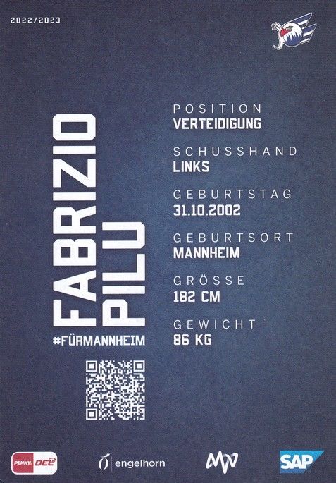 Autogramm Eishockey | Adler Mannheim | 2022 | Fabrizio PILU