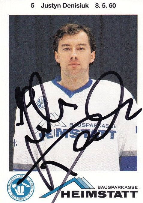 Autogramm Eishockey | EC Hedos München | 1989 | Justyn DENISIUK