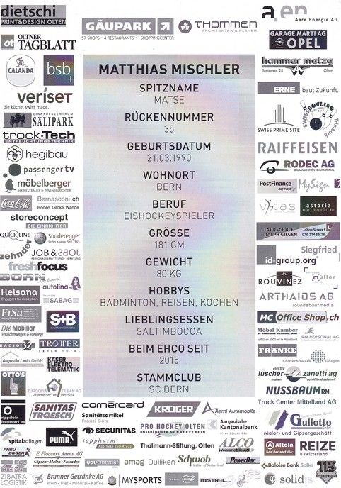 Autogramm Eishockey | EHC Olten | 2017 | Matthias MISCHLER