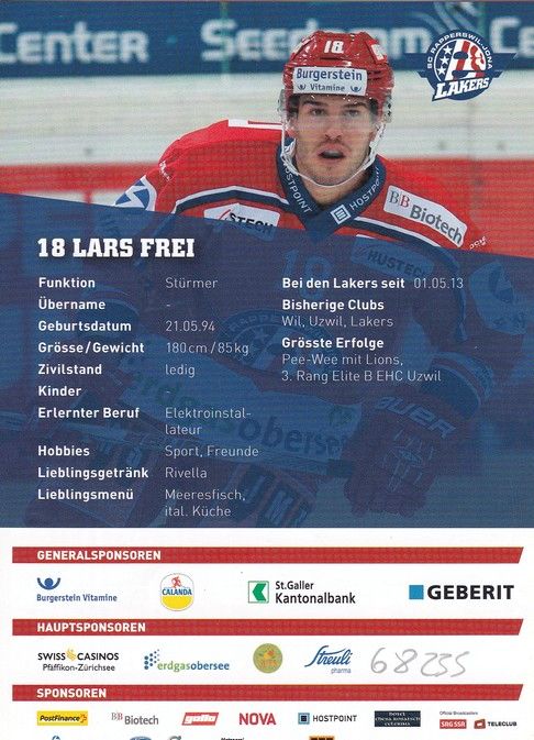 Autogramm Eishockey | SCRJ Lakers | 2016 | Lars FREI