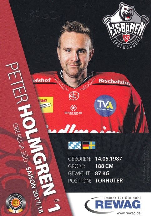 Autogramm Eishockey | Eisbären Regensburg | 2017 | Peter HOLMGREN