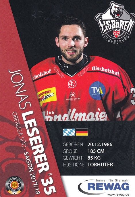 Autogramm Eishockey | Eisbären Regensburg | 2017 | Jonas LESERER