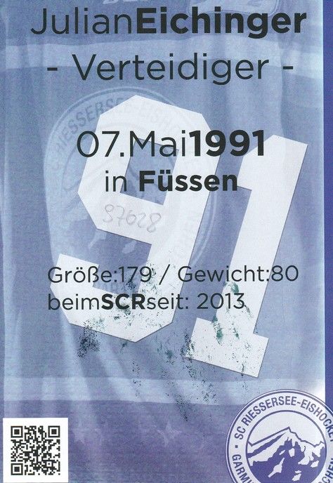 Autogramm Eishockey | SC Riessersee | 2017 | Julian EICHINGER