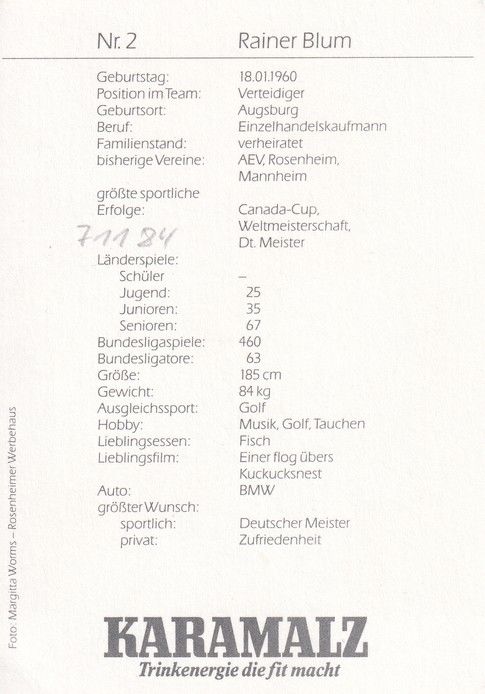 Autogramm Eishockey | SB Rosenheim | 1988 | Rainer BLUM