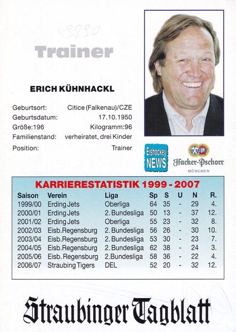 Autogramm Eishockey | Straubing Tigers | 2007 | Erich KÜHNHACKL