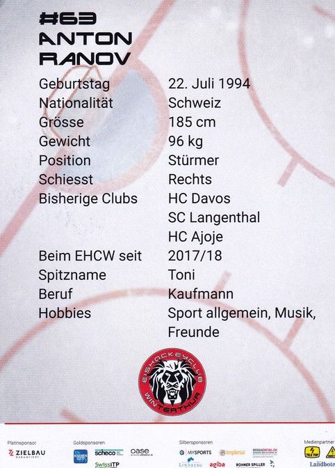 Autogramm Eishockey | EHC Winterthur | 2017 | Anton RANOV