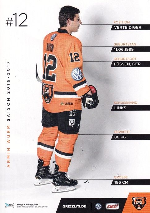 Autogramm Eishockey | Grizzly Adams Wolfsburg | 2016 | Armin WURM