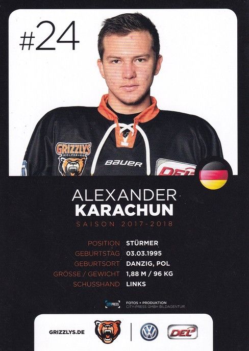 Autogramm Eishockey | Grizzly Adams Wolfsburg | 2017 | Alexander KARACHUN