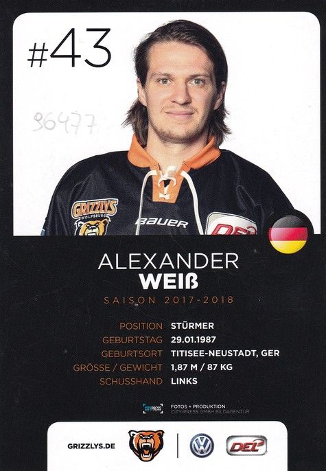 Autogramm Eishockey | Grizzly Adams Wolfsburg | 2017 | Alexander WEISS