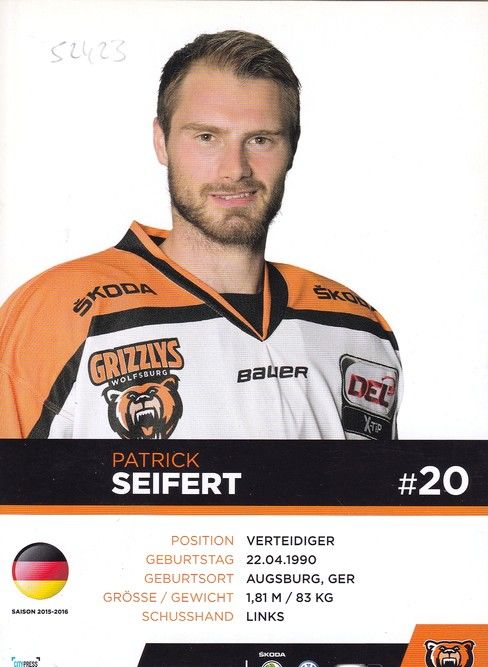 Autogramm Eishockey | Grizzly Adams Wolfsburg | 2015 | Patrick SEIFERT