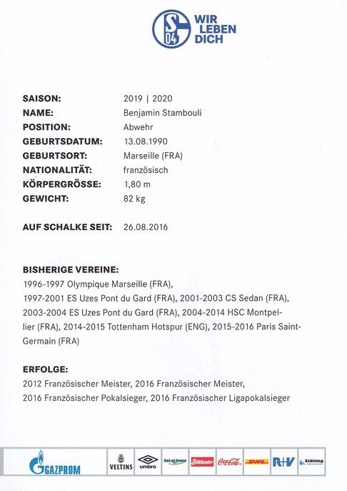 Autogramm Fussball | FC Schalke 04 | 2019 | Benjamin STAMBOULI