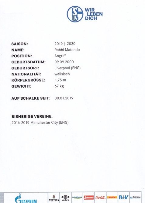 Autogramm Fussball | FC Schalke 04 | 2019 | Rabbi MATONDO