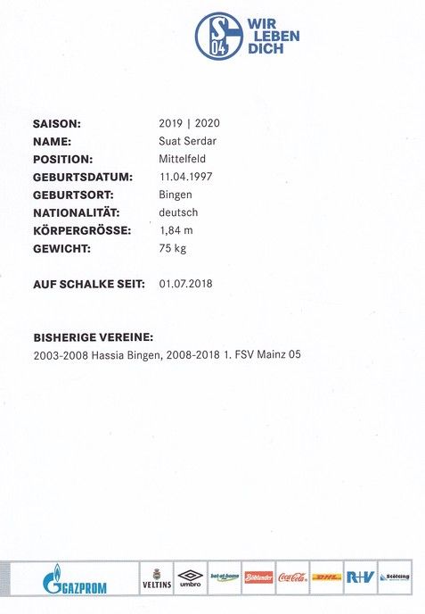 Autogramm Fussball | FC Schalke 04 | 2019 | Suat SERDAR