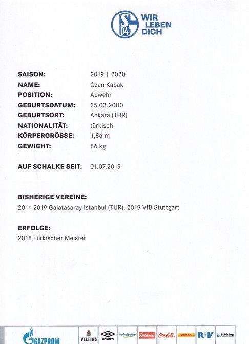 Autogramm Fussball | FC Schalke 04 | 2019 | Ozan KABAK