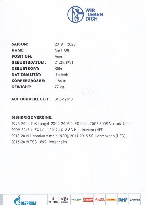 Autogramm Fussball | FC Schalke 04 | 2019 | Mark UTH