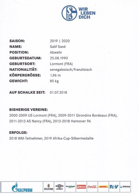 Autogramm Fussball | FC Schalke 04 | 2019 | Salif SANE