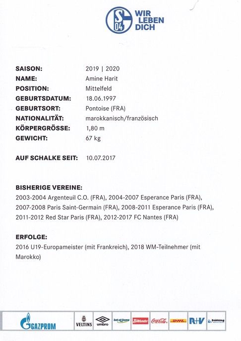 Autogramm Fussball | FC Schalke 04 | 2019 | Amine HARIT