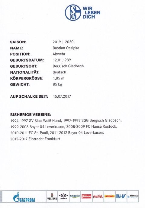 Autogramm Fussball | FC Schalke 04 | 2019 | Bastian OCZIPKA